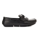 Leather Fringe Slip On Loafers - Black